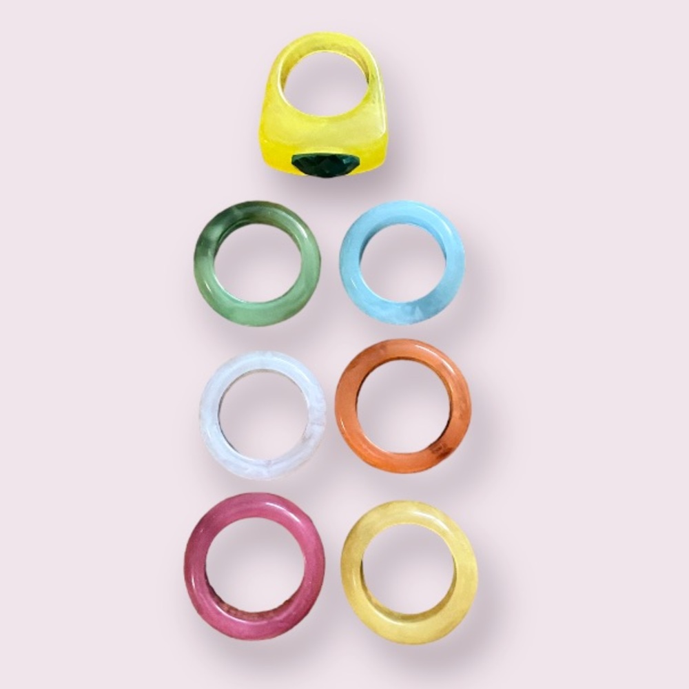 Resin Acrylic Rings : Chunky, Cute, Colorful Rings - Set of 7